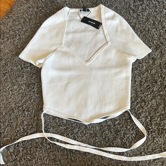 Express Tops - NWT Express White Ribbed Tie Around Crop Top Size Medium
